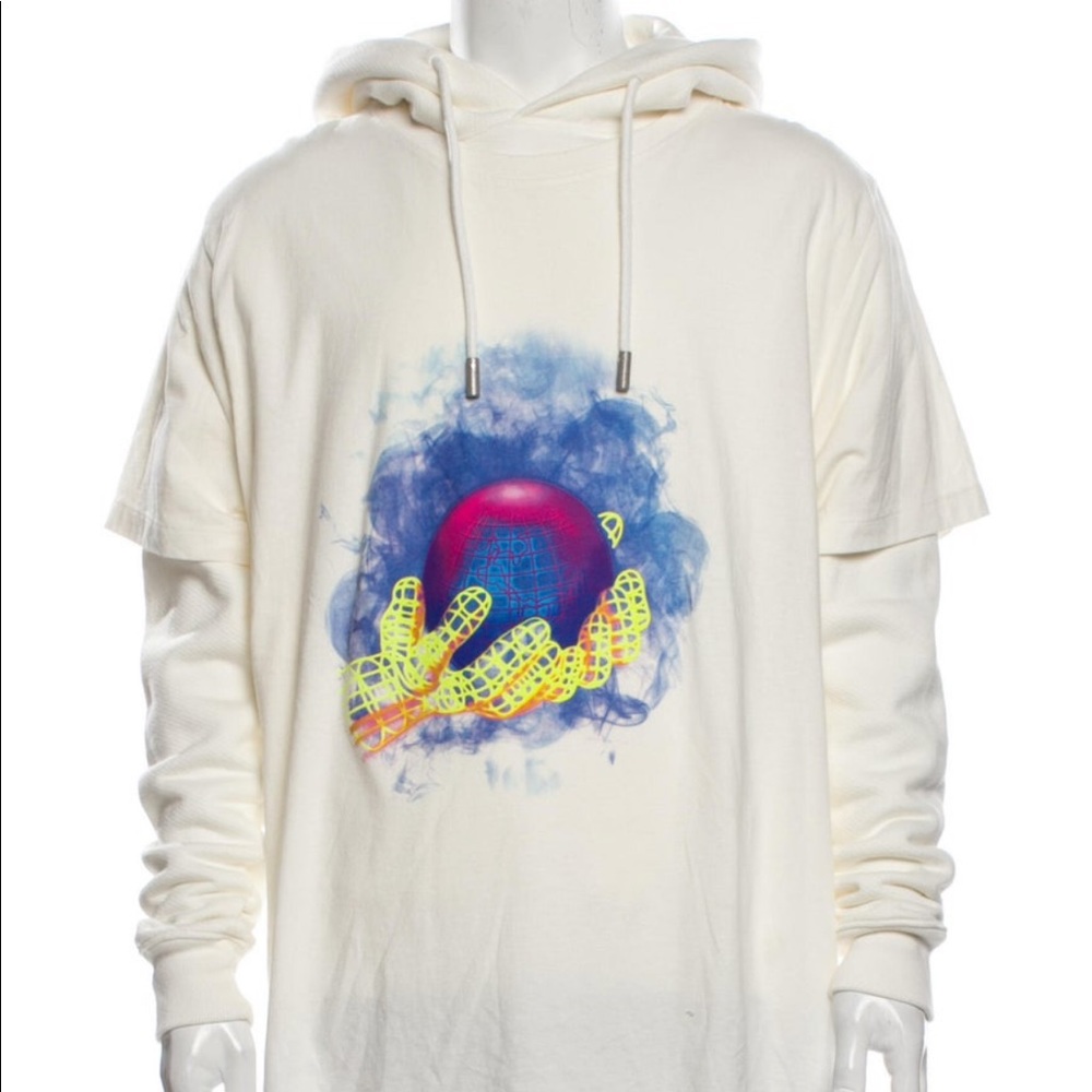 Off-White Virgil Abloh World Globe Hands Logo Hoodie Tee - Picture 2 of 6